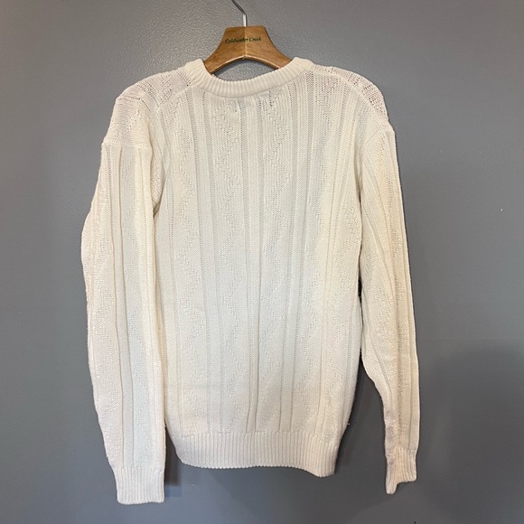 Men Christian Dior White Crewneck Cable Knit Sweater Large VTG RARE-Made in USA - Picture 2 of 4